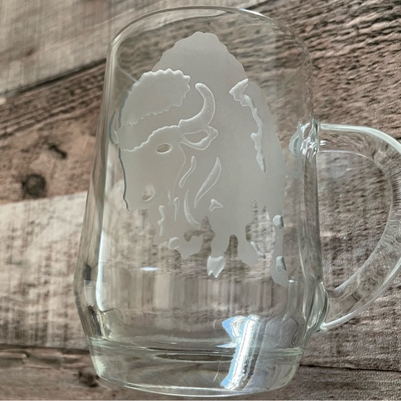 Buffalo Bison 3D Frosted Etched Clear Glass Mug 4” Tall 8oz USA - Picture 7 of 12